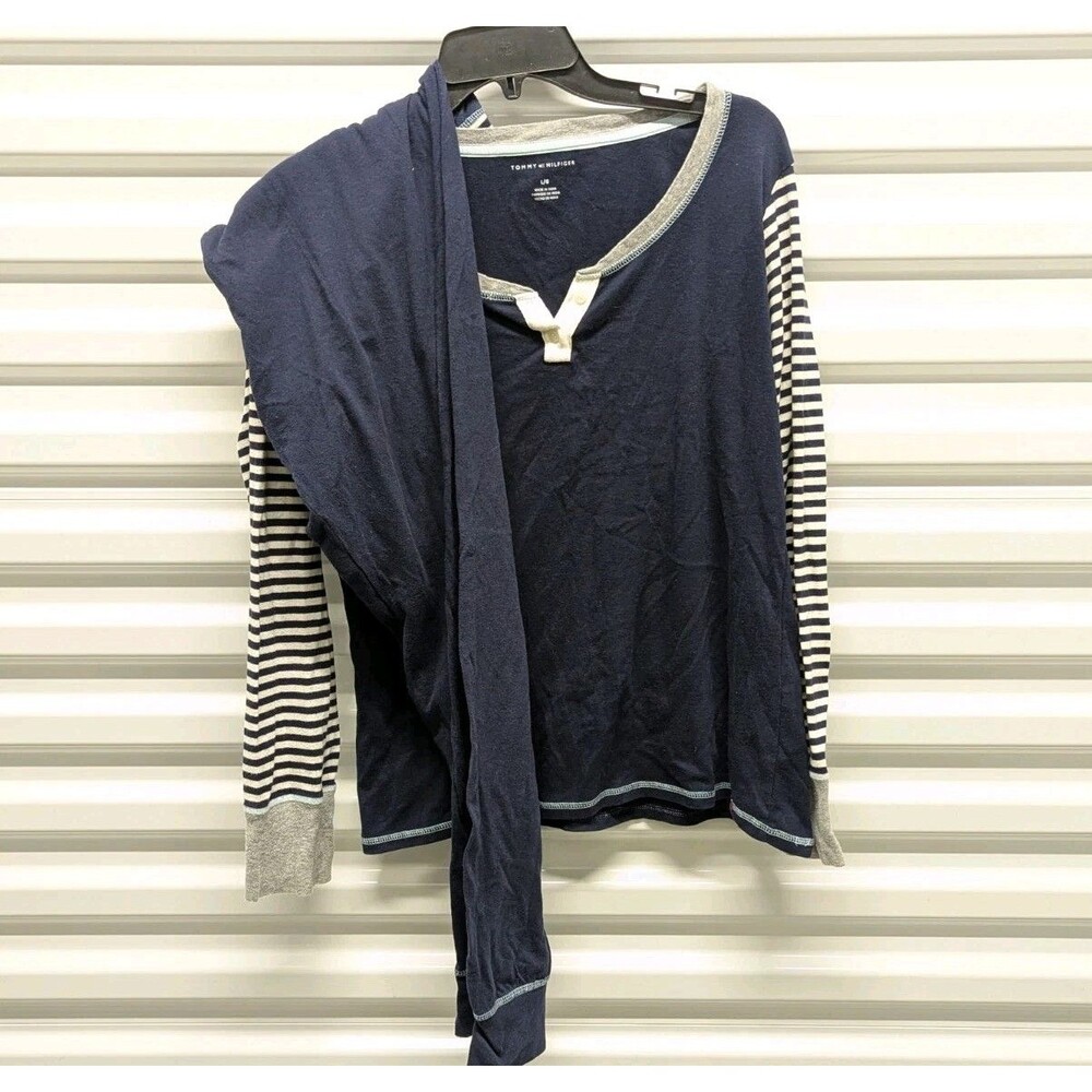 Tommy Hilfiger Nautical Pajama Set Navy Stripe Long Sleeve Women's Large Coastal